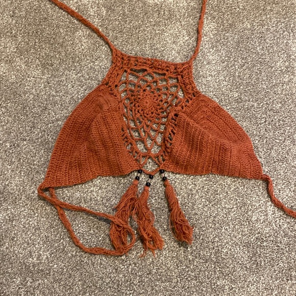 Lakhays Burnt orange/brown knitted halter top - Picture 1 of 2